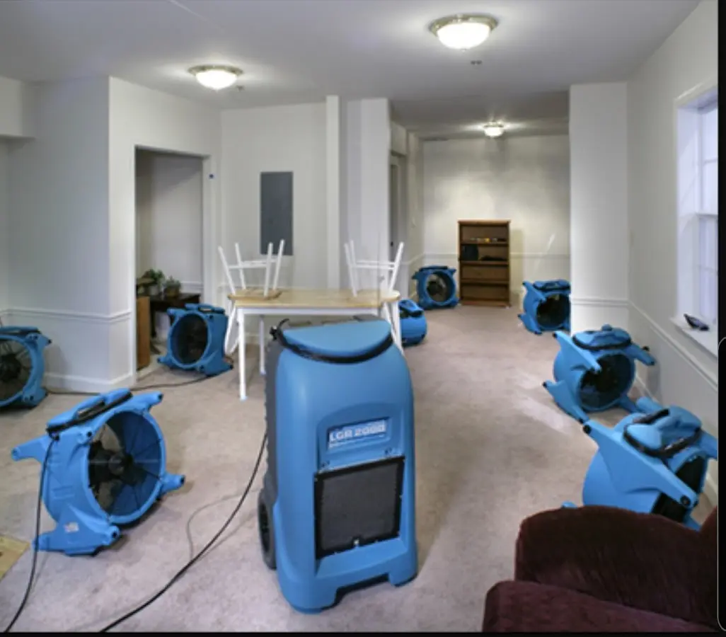 Air movers and dehumidifier setup for Water Damage Restoration in Swartz Creek