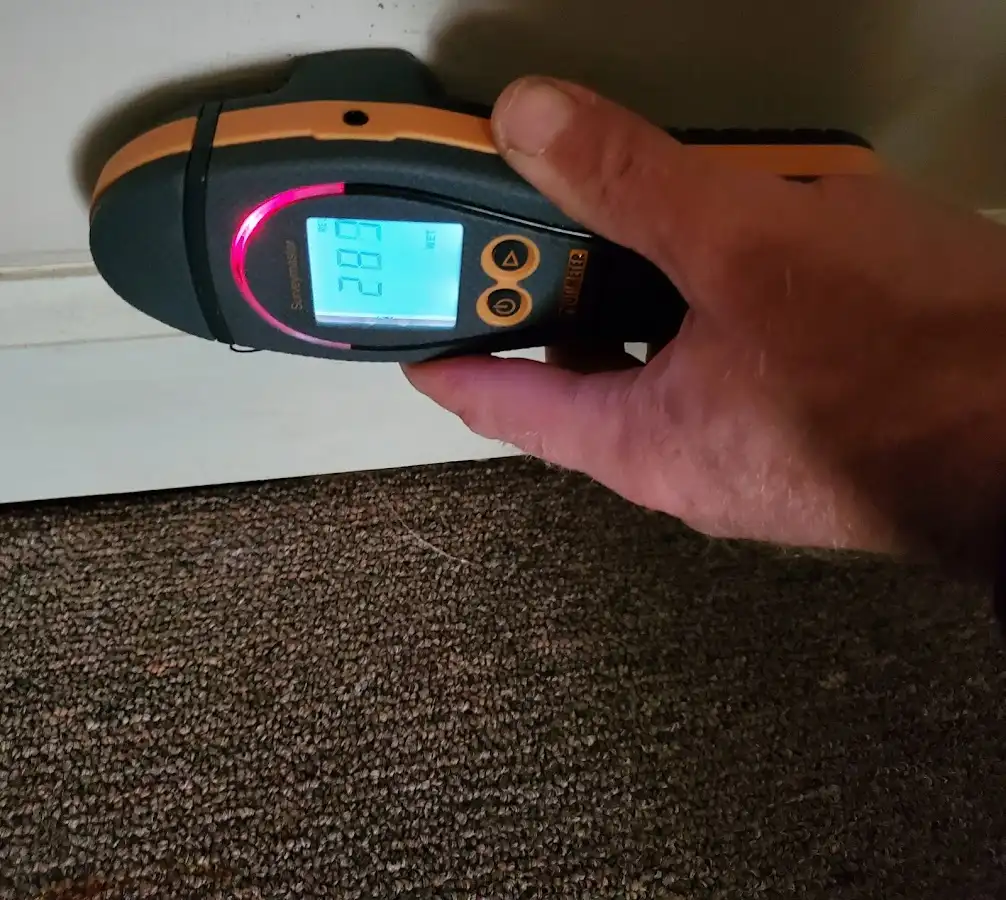 Moisture detection at baseboard during Storm Damage Restoration in Swartz Creek